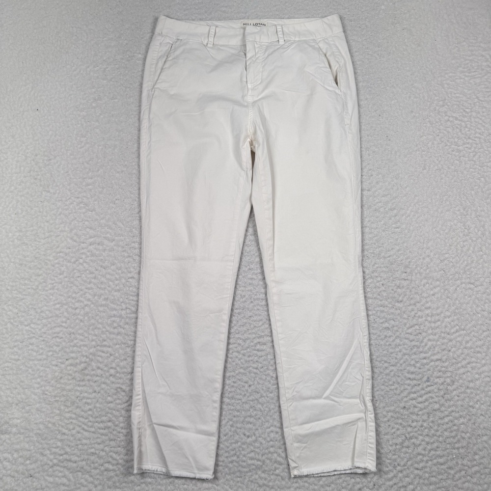 Nili Lotan Pants Womens Size 0 Off White Crop Fray Ankle Zip Fly Comfort Stretch